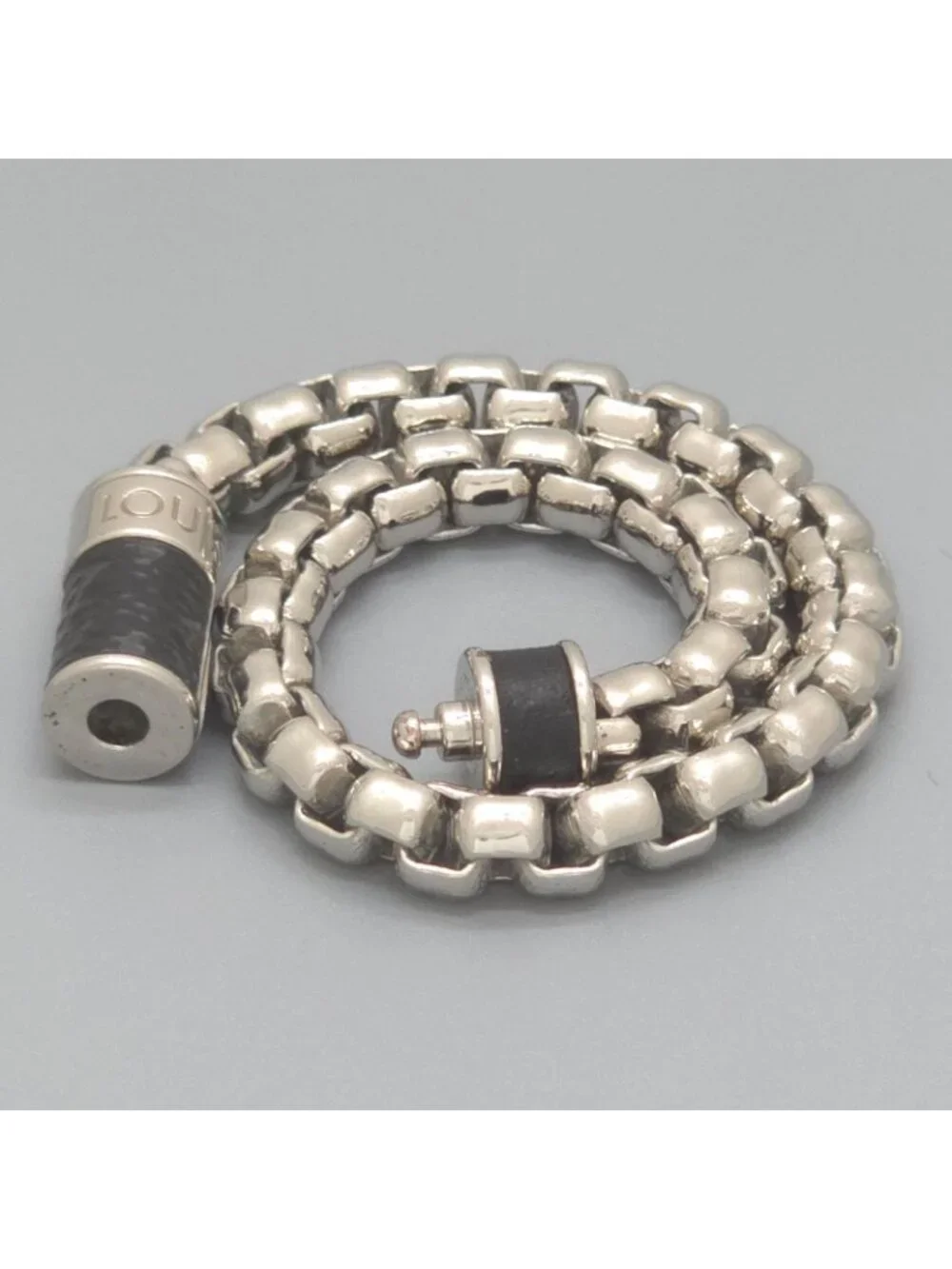 Louis Vuitton Bracelet Chain Monogram 16.8 Eclipse Canvas Silver Color Metal